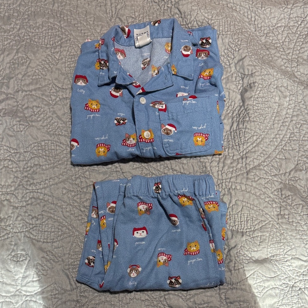 Lands' End Blue Pajama Set with Festive Animal Print